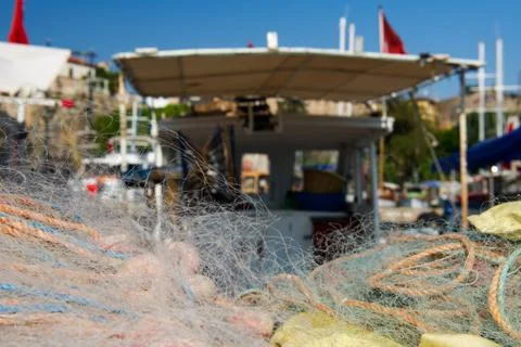 Fishing nets in harbor Фото