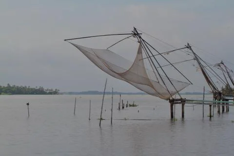 Fishing nets in the lake Stock Photos