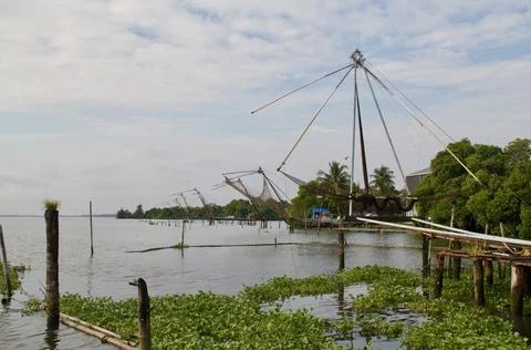 Fishing nets in the lake Stock Photos