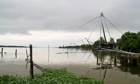 Fishing nets in the lake Stock Photos