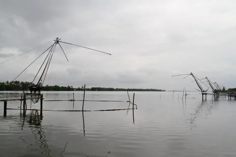 Fishing nets in the lake Stock Photos