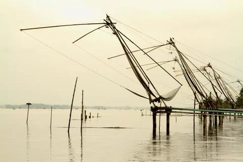 Fishing nets in the lake Stock Photos