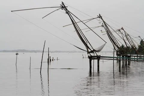 Fishing nets in the lake Stock Photos