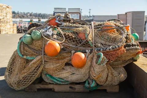 Fishing nets on a pallet Stock Photos