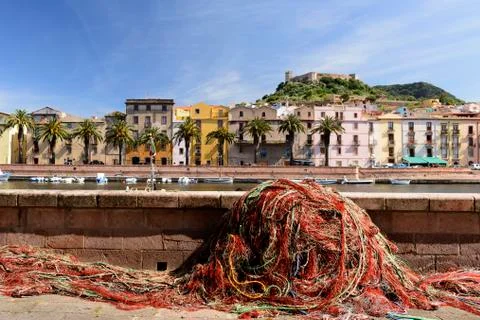 Fishing nets on the pier. Stock Photos
