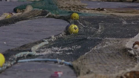 Fishing nets in the port Stock Footage 90086078