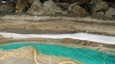 Fishing nets in port Stock Footage 107562794
