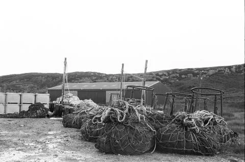 Fishing nets in Scotland Stock Photos