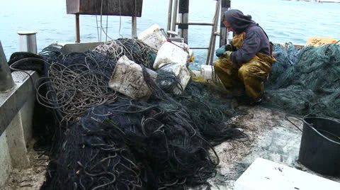 Fishing nets on ship Stock Footage 23425145