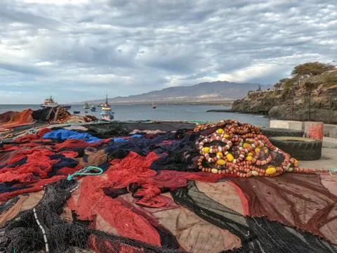 Fishing nets on the shore Stock Photos