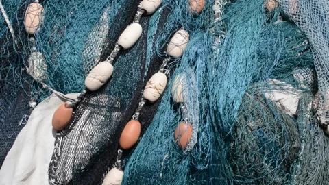 Fishing nets stacked in a box on the shore Stock-Footage 280791910