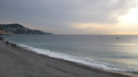Fishing in Nice on a cloudy winter day Stock Footage 108620788