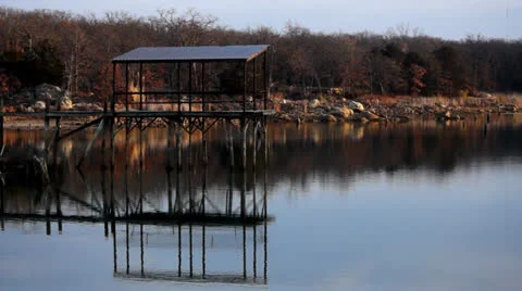 Fishing Pier on lake Stock Footage 22734464