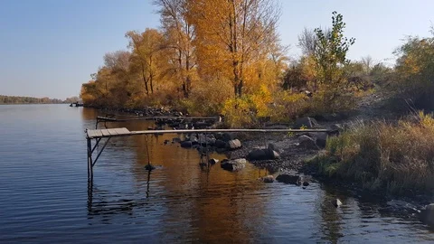 Fishing pier on the river. Stock Footage 128060729