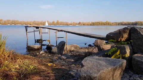 Fishing pier on the river. 스톡 동영상 128061002