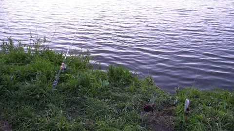 Fishing Pole waiting for fish to bite bait Vidéo 76139015