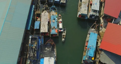 Fishing port top view 스톡 동영상 103135850