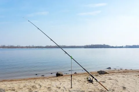 Fishing on the river beach. Stock Photos