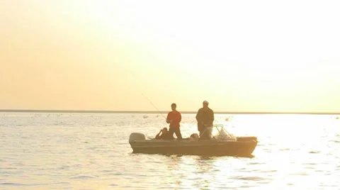 Fishing at the river from the boat Stock Footage 8762682
