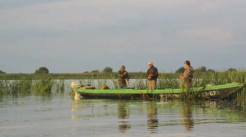Fishing at the river from the boat Stock Footage 8763906