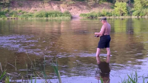 Fishing in River at Evening Video stock 278184824