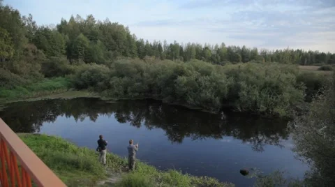 Fishing on the river Video stock 48910080