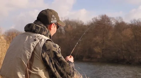 Fishing on the river Stock Footage 62865497