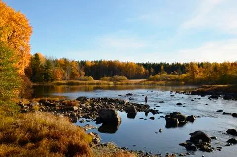 Fishing in river Stock Photos