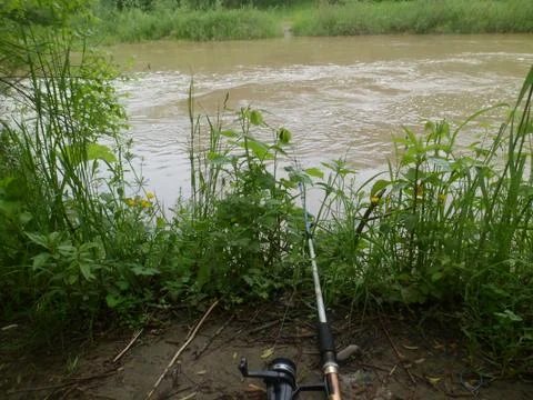 Fishing on the river Foto stock