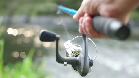 Fishing on river, slow motion Stock Footage 80533624