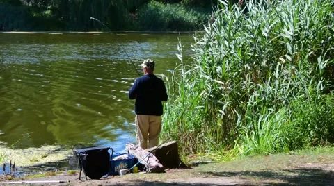 Fishing By River summer 01svv Stock Footage 47202668