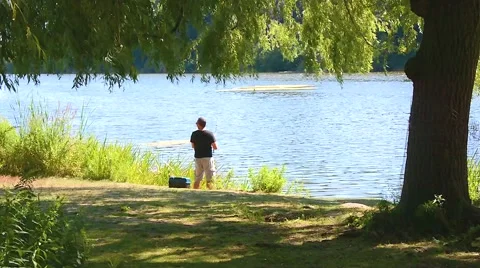Fishing By River summer 04svv Stock Footage 47202671