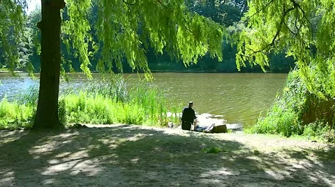 Fishing By River summer 06svv Stock Footage 47202646