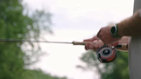 Fishing on a river in the woods Stock Footage 137538809