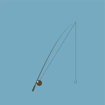Fishing rod flat designed isolated on blue background. Stock Illustration