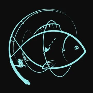 Fishing rod with a float and fish Stock Illustration