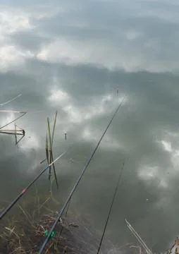 Fishing rod float in water Stock Photos