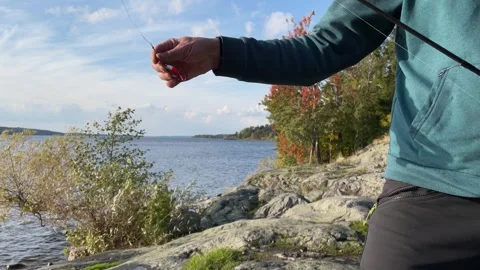 Fishing rod held by a man. Stock Footage 256106143