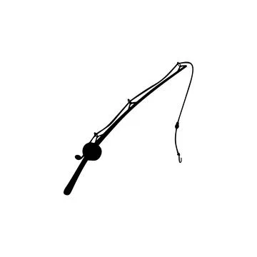 Fishing Rod with Hook Silhouette. Vector icon. Stock Illustration