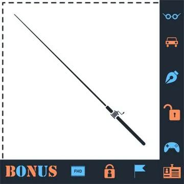 Fishing rod icon flat Stock Illustration