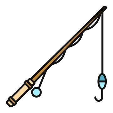 Fishing rod with line, float, and hook Stock Illustration