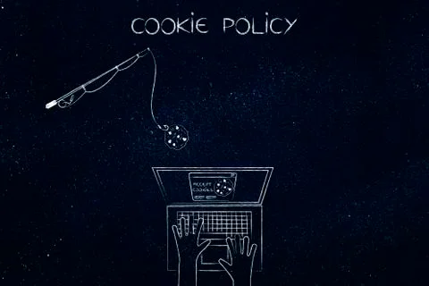 Fishing rod offering cookie to user Illustrazione stock
