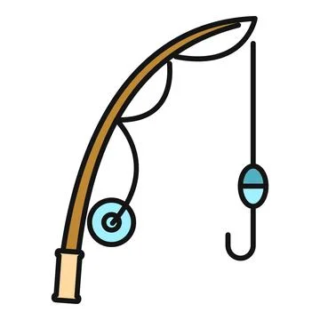 Fishing rod with reel, float and hook icon Stock Illustration