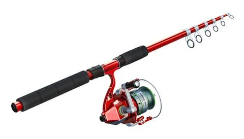 Fishing rod with spinning, 3D rendering Stock Illustration