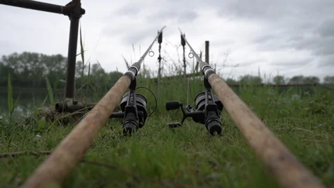 Fishing rods. Canne da pesca. Stock Footage 129078548