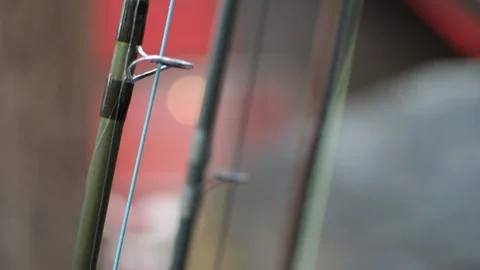 Fishing rods with line Stock Footage 90076581