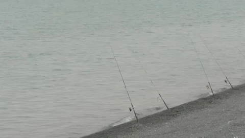 Fishing Rods on Shore Stock Footage 342035338
