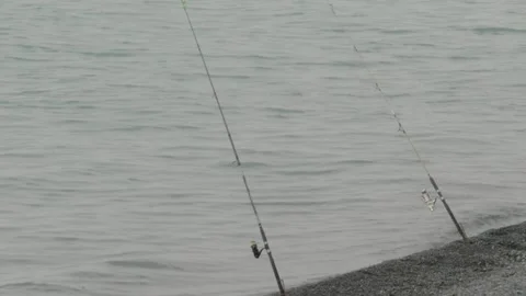 Fishing Rods on Shore Видео 342035347