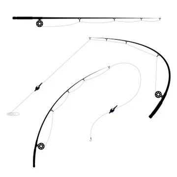 Fishing rods with spool and hook - bent and straight Stock Illustration