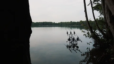 Fishing Rods In The Water Stock Footage 96165697